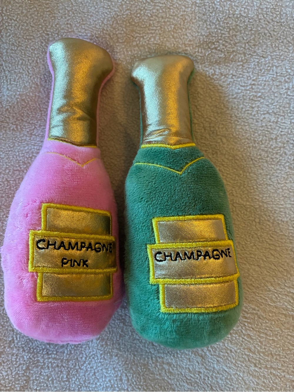 Plush Champagne Bottle Party Toy - Pink and Green